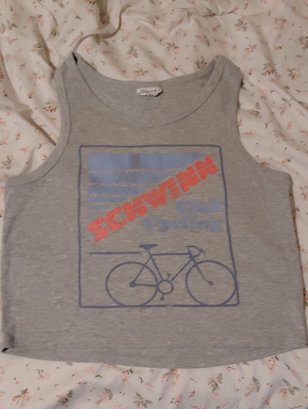 Schwinn Gray Tank Top with Red Logo and Blue Bike Graphic